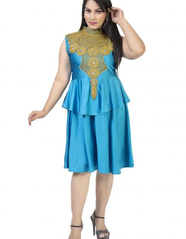 Embellished Beaded 2 Piece Peplum Tunic and Platted Skirt