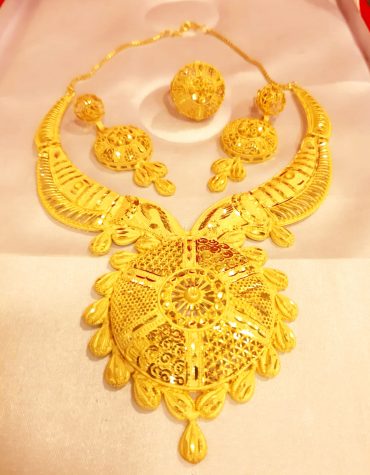 African Designer 2 Gram Gold Plated Necklace SetWith Floral Pattern For Party