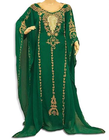 African Attire Chiffon Kaftan Gown with Golden Embroidery Thread Work for Women