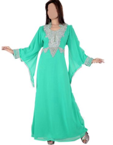 New Cuffed Long Sleeves With Silver Stone Work Kaftan For Women