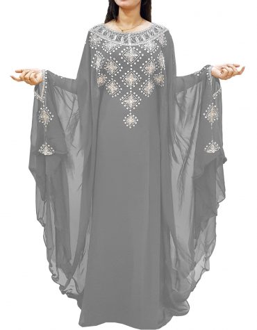 New Designer Sleeve Silver Embroidered African Kaftan Dress For Women