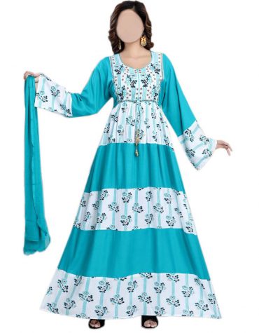 Dual Color Printed Rayon Long Summer Dress For Women