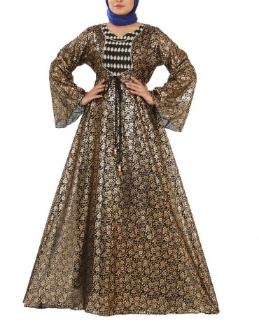 New Golden Print Designer Beautiful Morrocon Abaya Dress For Women