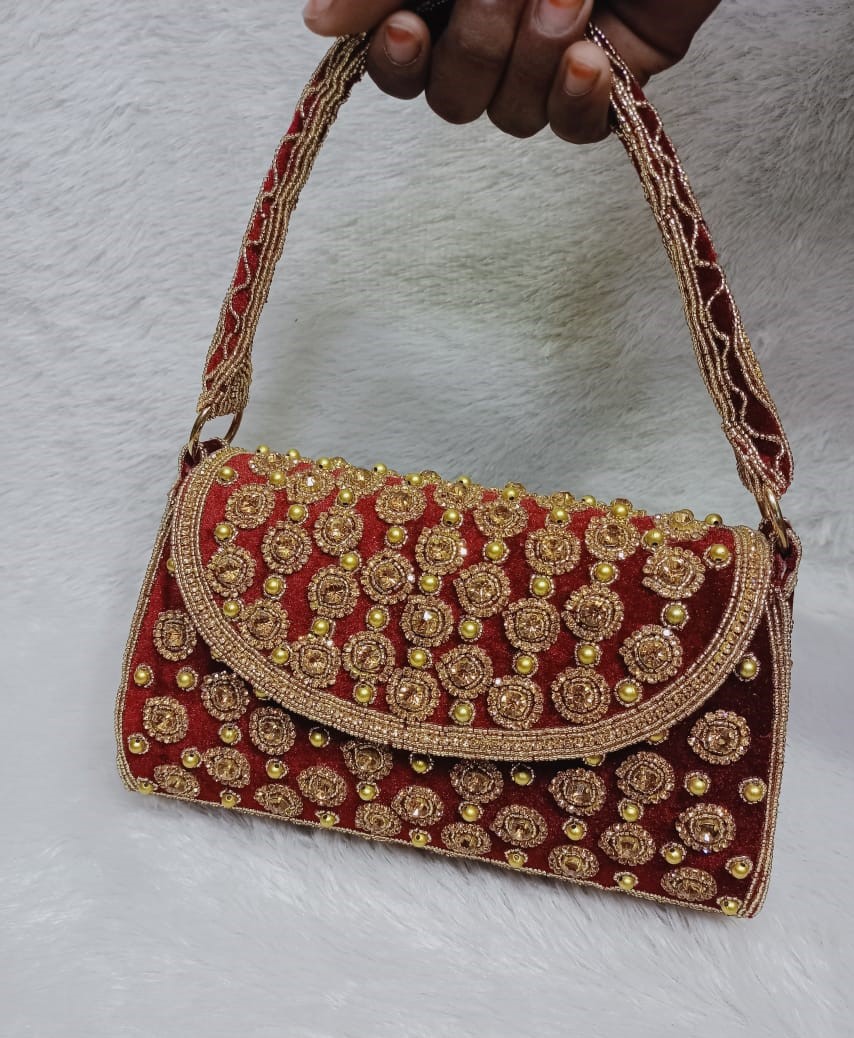 Trendy Collection Metal Clutch Designer Handbag Stone Beaded Work For Women  - African Boutique