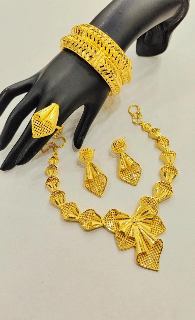 2 Gram Gold Plated African Party Wear Earring and Bracelet Jewellery Set  For Women - African Boutique