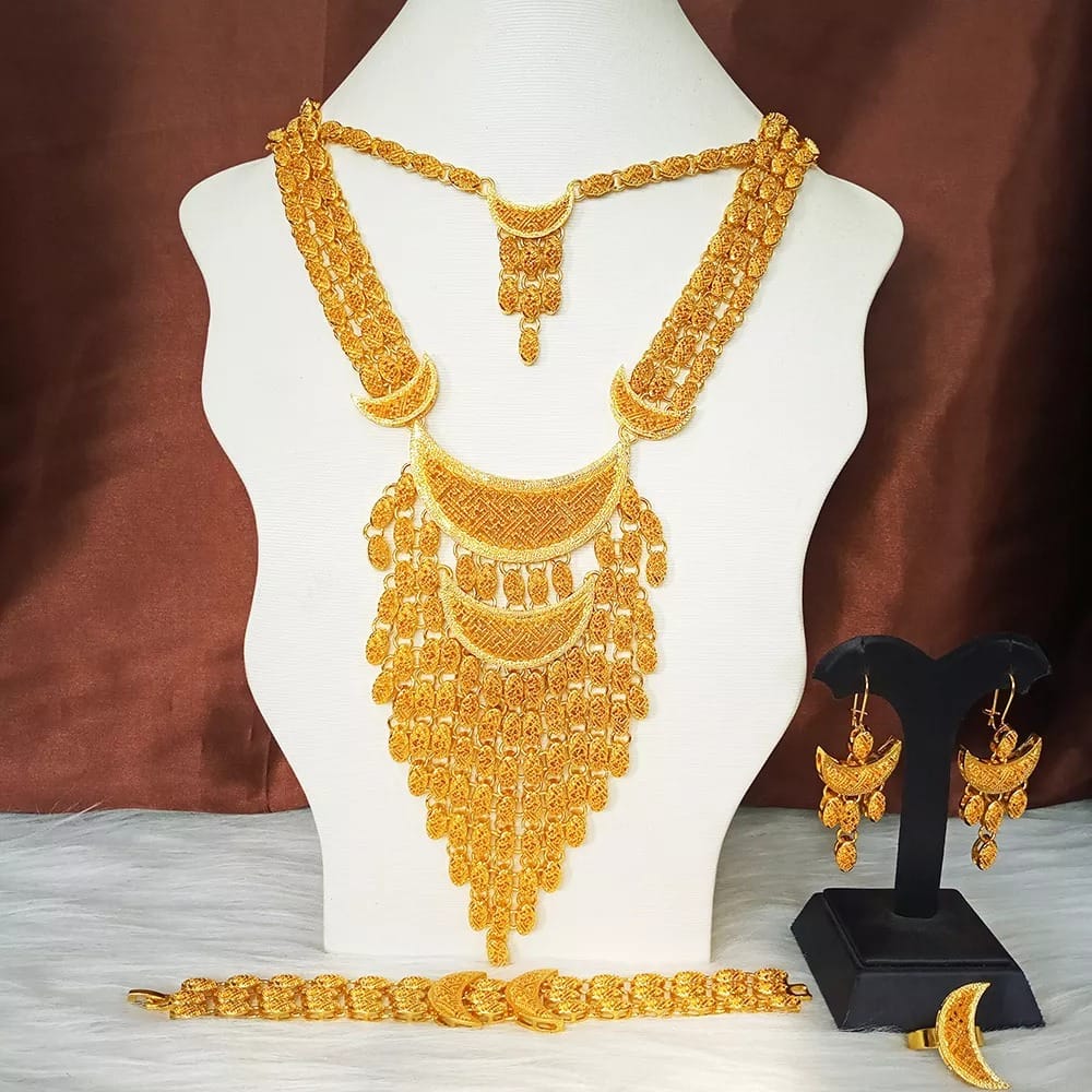 Latest Beautiful Collection 2 Gram Gold Jewellery Necklace and Earrings Set  For Women - African Boutique