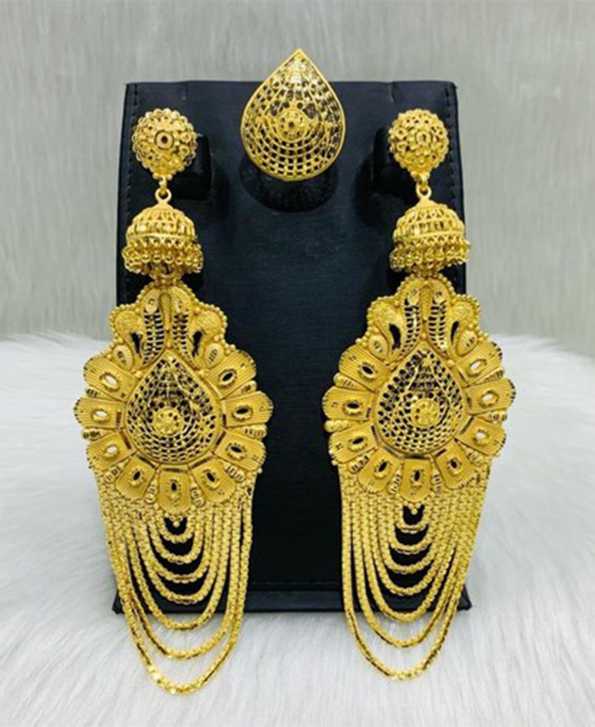 22K Gold Plated Indian Jhumka 3 Steps Traditional Wedding Earrings Jewelry  Set | eBay
