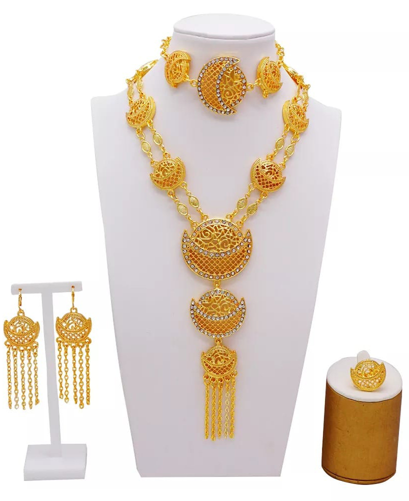 24 Ct. Gold Plated Traditional Punjabi Double Chain Earrings jewellery set  J0208 - muteyaar.com