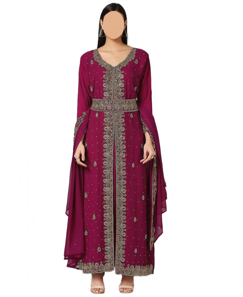 Green Readymade Embroidered Dress With Front Slit 719KR02