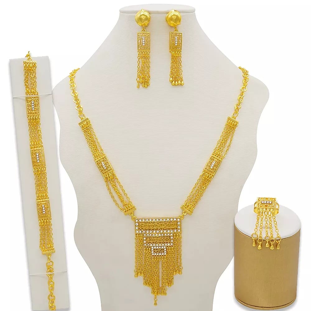 New Arabic Dubai Jewelry Set for Women Earrings Ethiopian African Long  Chain Gold Color Necklace Wedding Gift