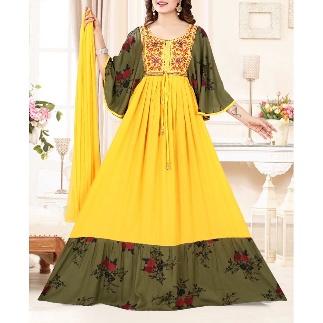 Women Stylish Mustard Floral Gown for Days – Inddus.com-hoanganhbinhduong.edu.vn