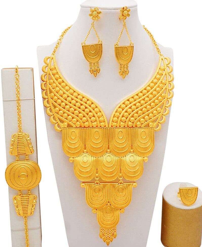 Latest's Big Amazing African Long Trendy Necklace Set With Earring & Finger  Ring Set For Women - African Boutique