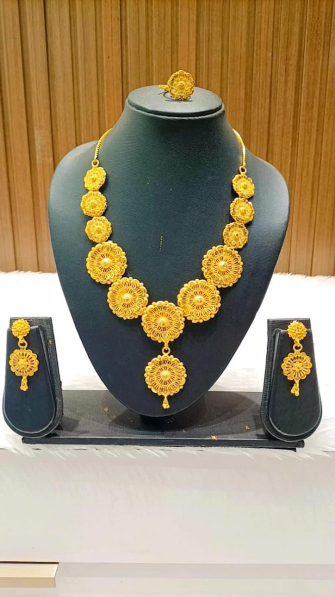 Real gold look alike Choker Necklace and Earrings set - Design 2 –  Simpliful Jewelry