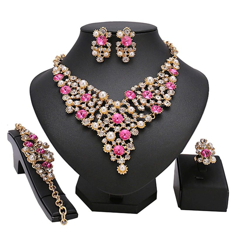 2 Pcs. Pink Crystal Necklace Set