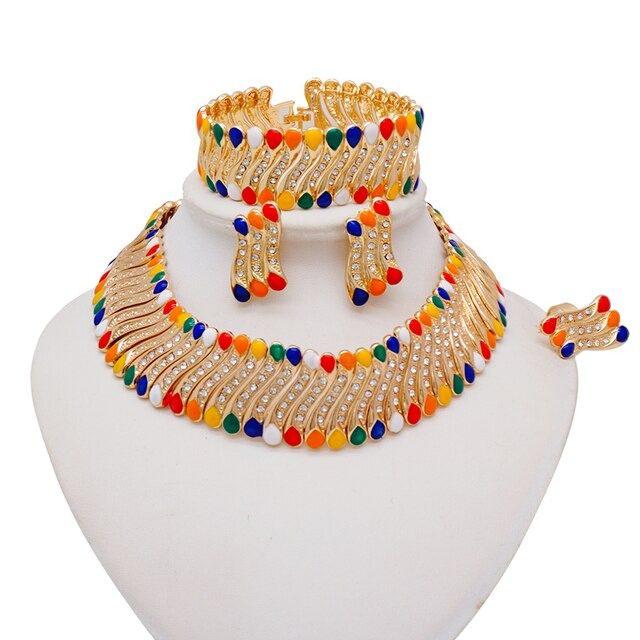 2022 Fine Jewelry Sets For Women Dubai Bridal Wedding Gifts Necklace  Bracelet Earrings Ring Jewellery Set African Bead jewelry - African Boutique
