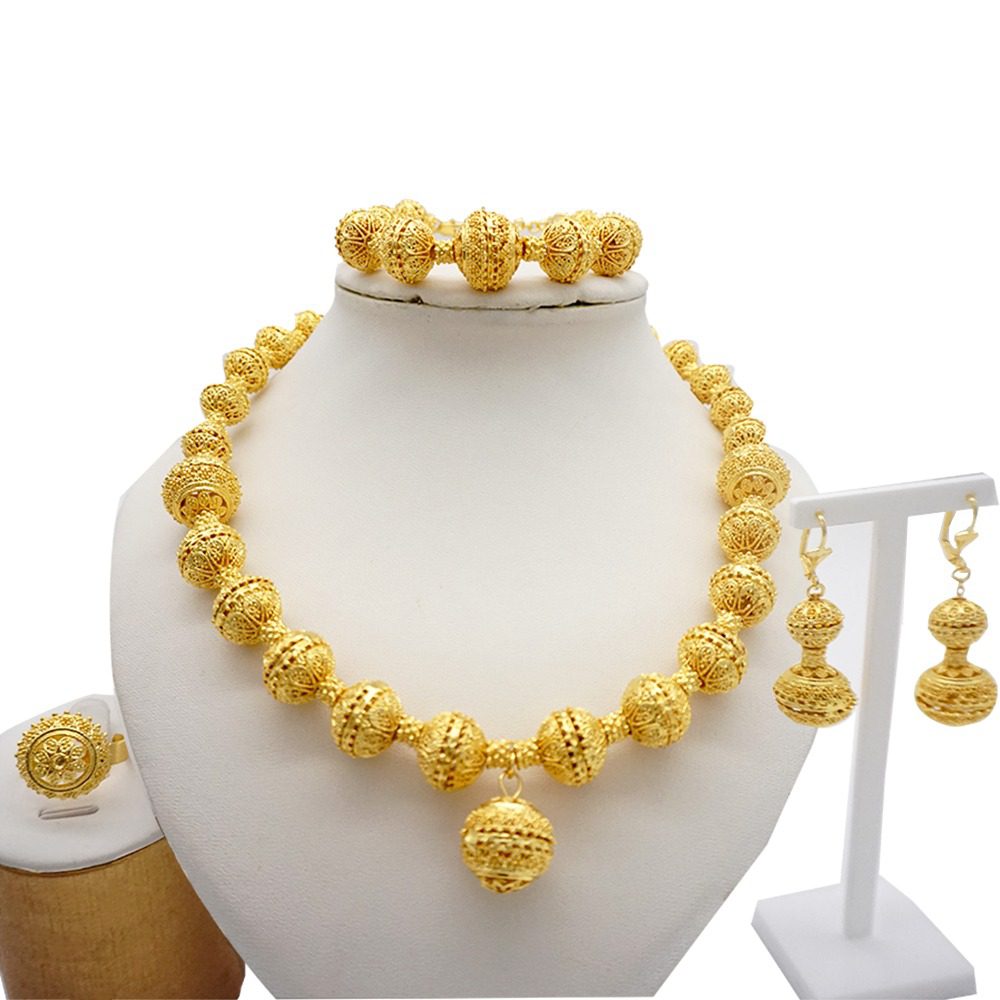Latest Necklace Sets For Women Dubai Gold Color Jewelry Set Bride ...