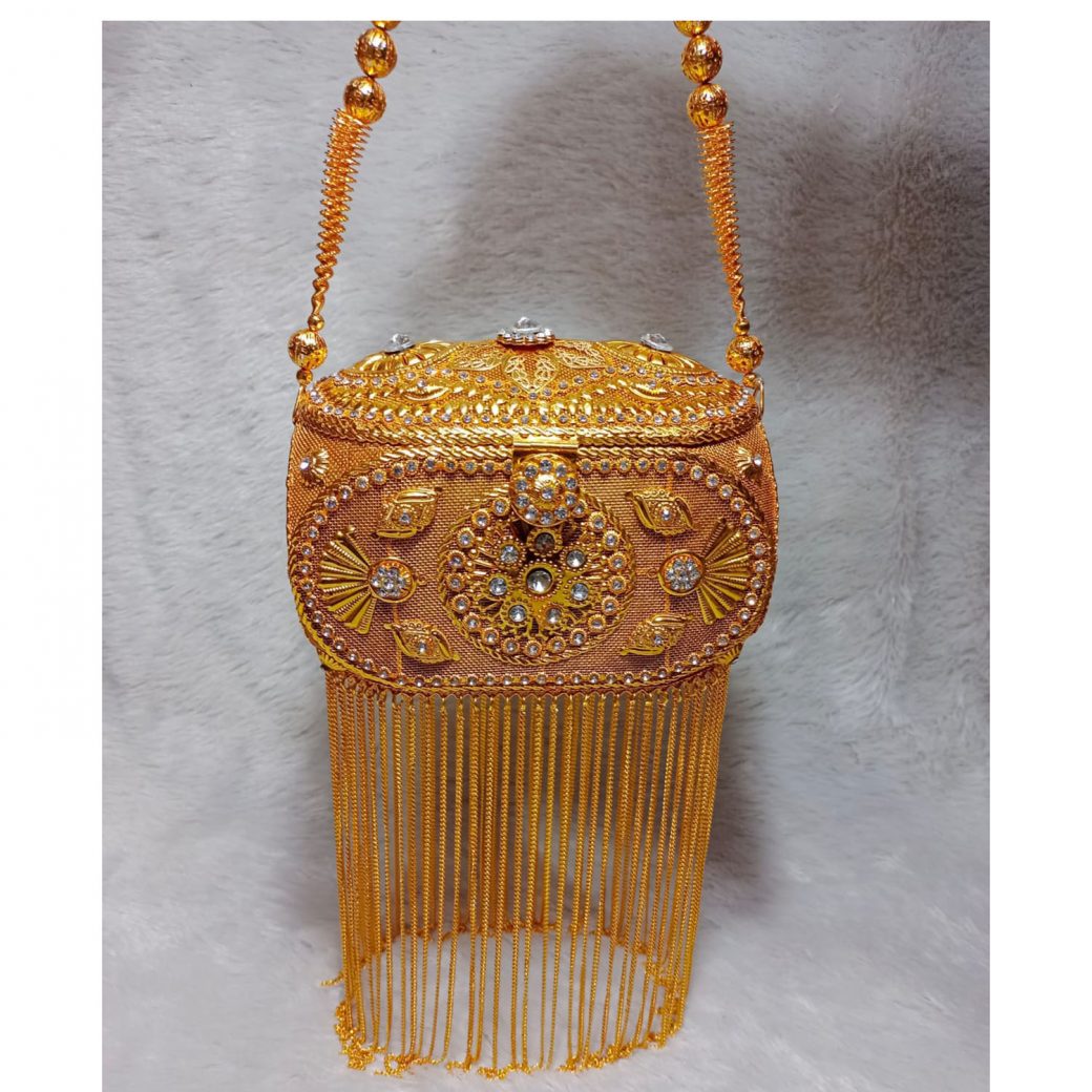 African Fashionable shoes & handbag Golden Stone &Seed Beads Designs for  Party - African Boutique