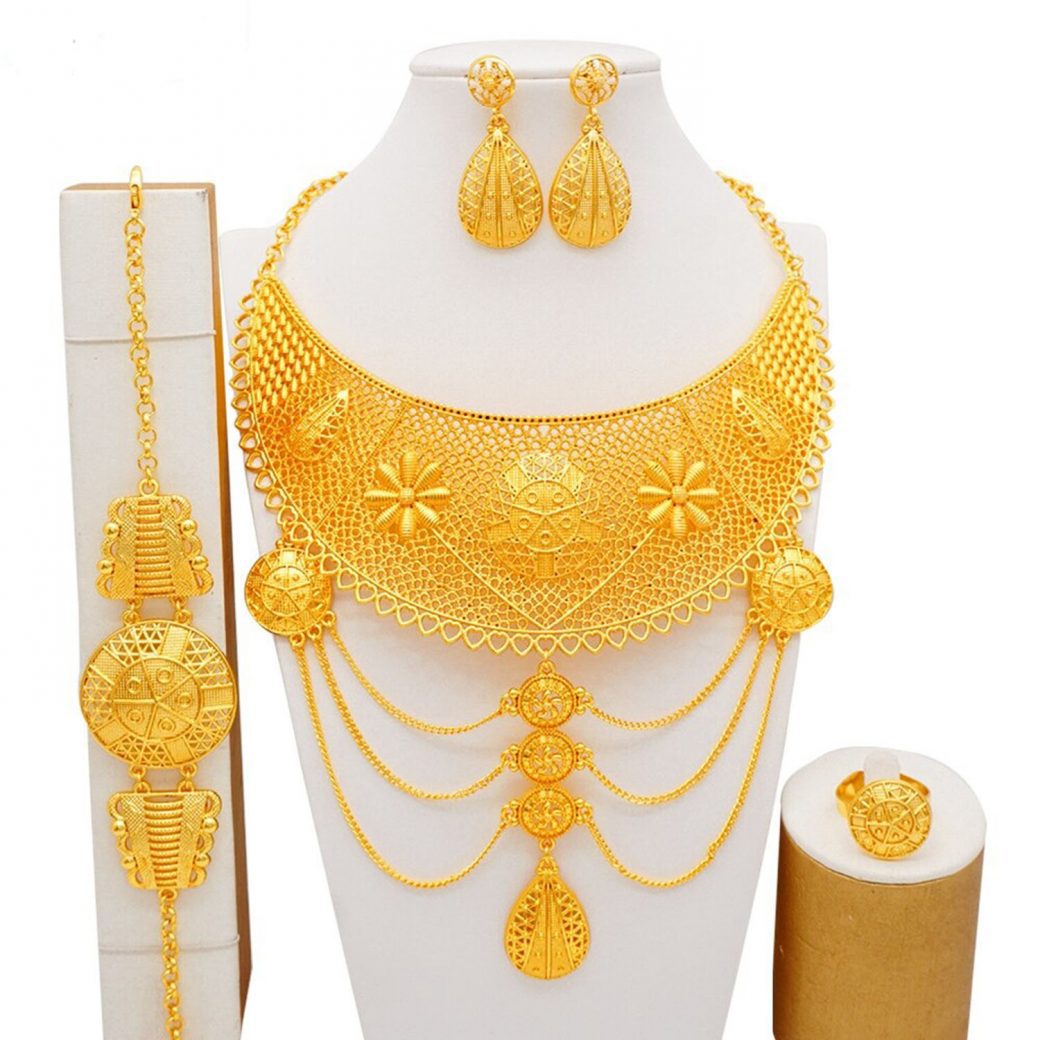 Dubai 2gram Gold Big Jewelry Sets Women Wedding Long Necklace - African ...