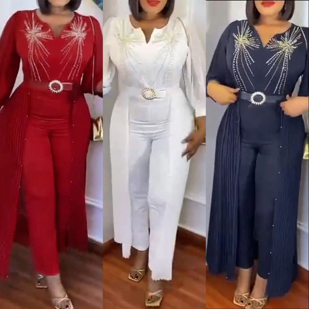 White Elegant Jumpsuits for Women Plus Size African Fashion Wedding Party  Clothing Dashiki Ankara Outfits Robe - African Boutique