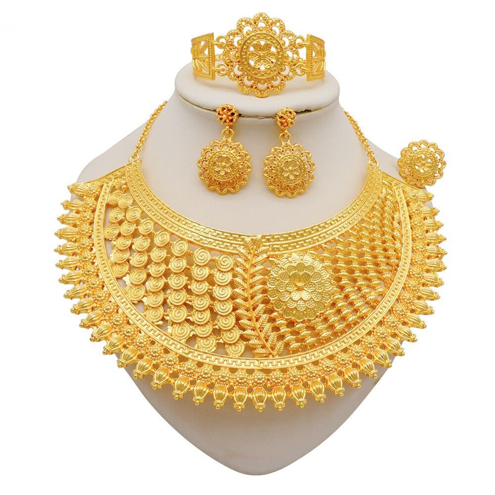Luxury Dubai Gold Color Sets For Women Indian Necklace & Earrings Arab  African Nigerian Bridal Jewellery